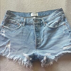Agolde Light Wash Distressed Denim Cutoff Shorts